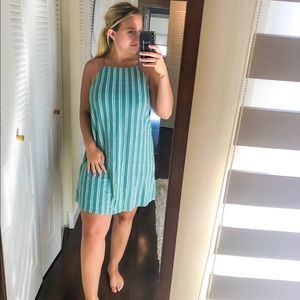 RVCA Teal and White Stripe Dress with Lace Up Back